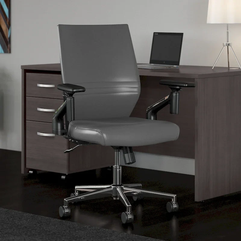 Mid Back Bonded Leather Office Chair with Adjustable Height and Armrests