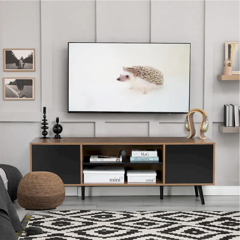 AVAWING Mid-Century Modern TV Stand for 60  TV with Storage and Open Shelf