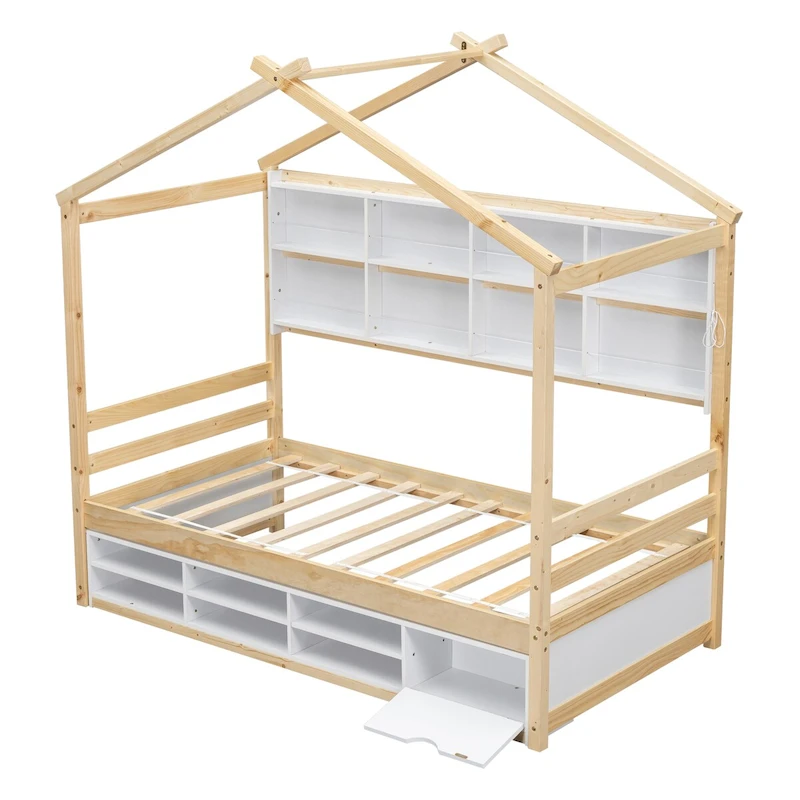 QQ Twin House Bed with Roof Frame