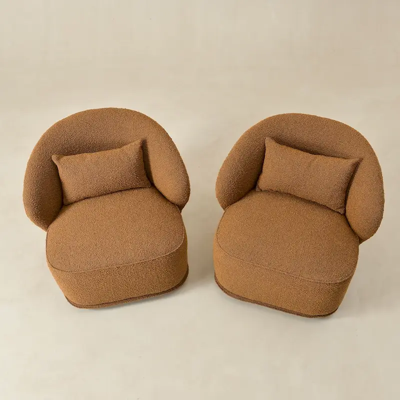 KINWELL 33 W Sherpa Boucle Upholstered Accent Swivel Chair (Set of 2)