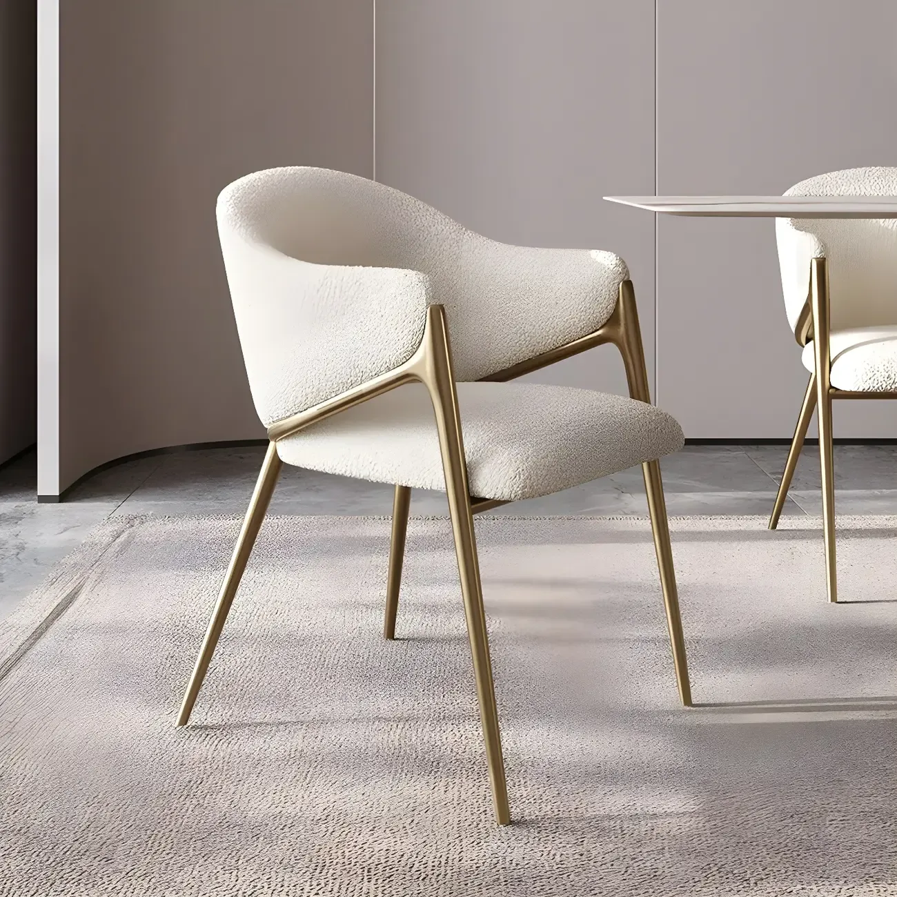 Contemporary Sherpa Low Back White Dining Chairs Set Of 2