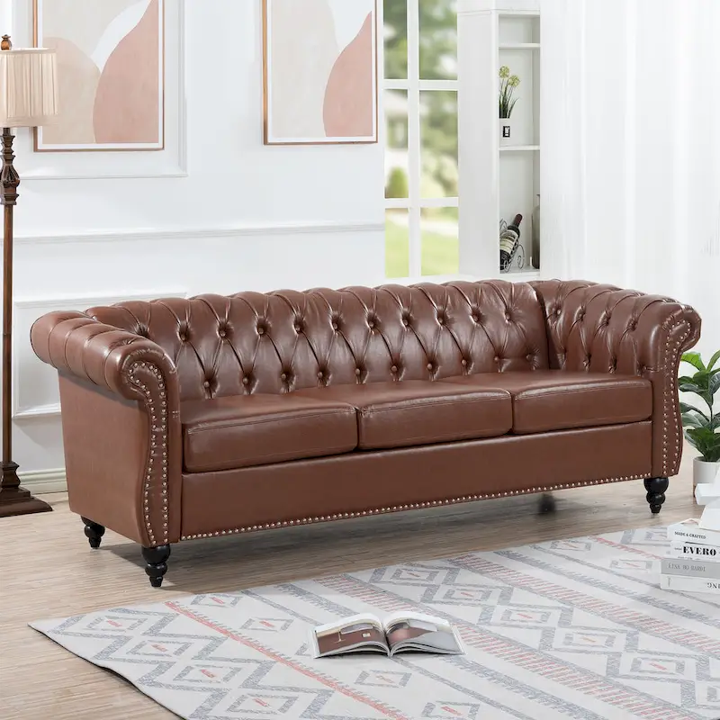 84.65 Rolled Arm Chesterfield 3 Seater Sofa