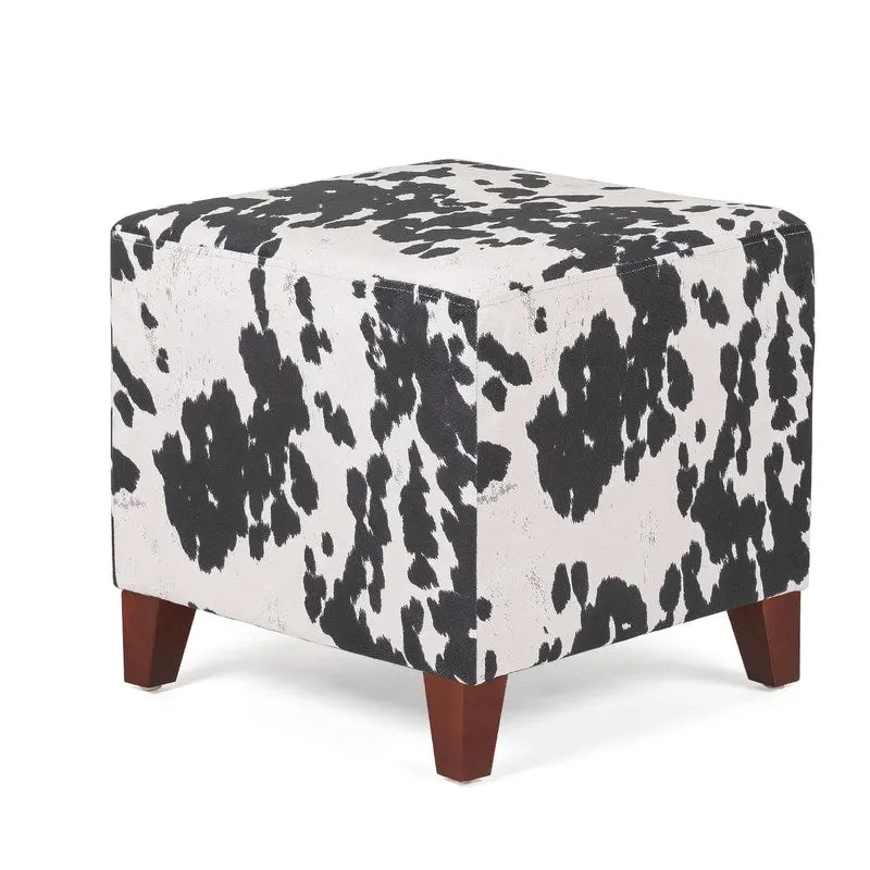 Adeco British Style Cow Print Cube Ottoman Home Bench Classy Footstool