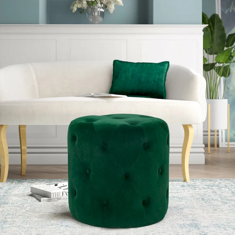 Adeco Tufted Round Ottoman - Upholstered Ottoman Footstool Foot Rest