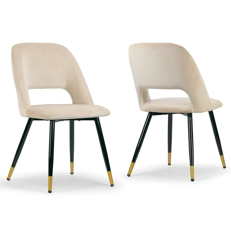 Set of 2 Ania Beige Velvet Dining Chair with Golden Accented Legs