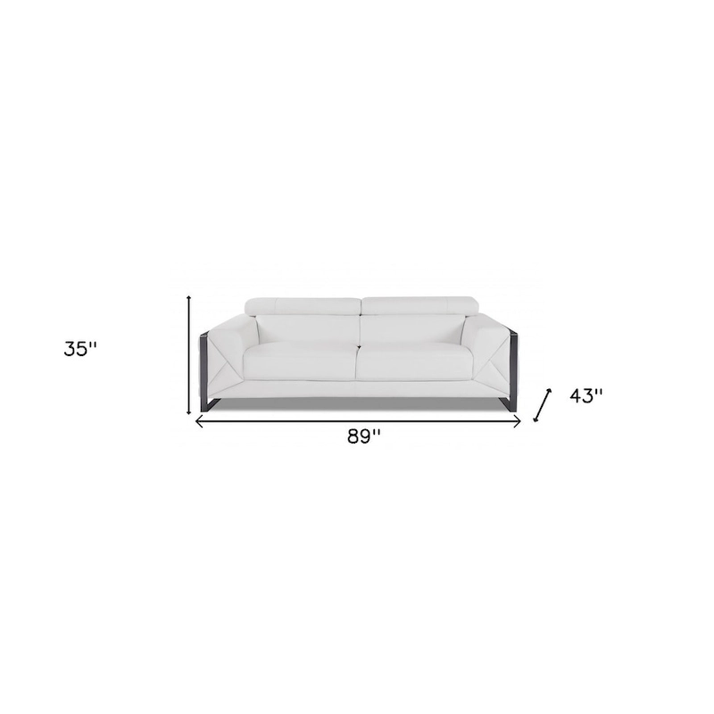 HomeRoots 89 White Italian Leather Sofa With Silver Legs - 35 H x 89 W x 43 D