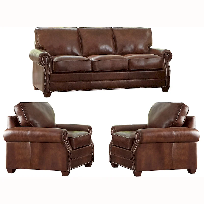 Made in USA Revo Top Grain Leather Sofa and Two Chairs Set