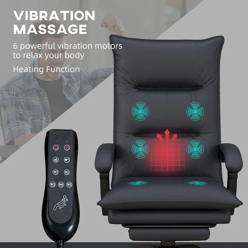 High Back Massage Office Chair with 6 Vibration Points, Heated Reclining Microfiber Computer Chair with Footrest
