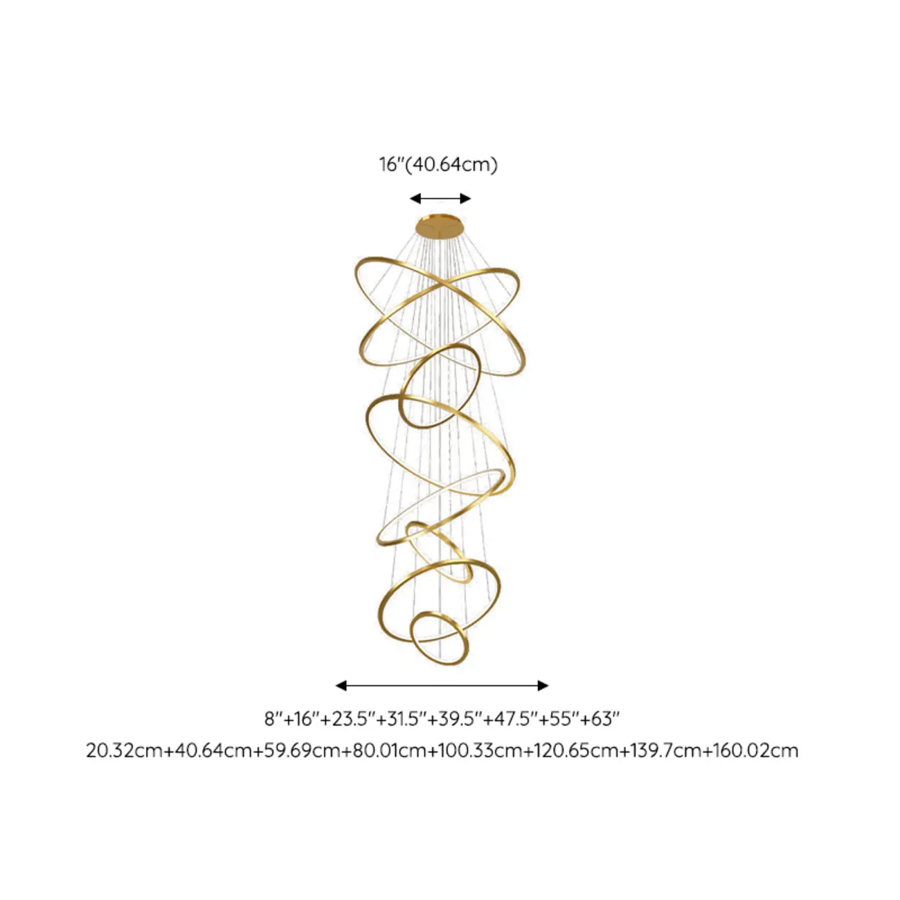 Modern Gold Ring Stairwell Chandelier Warm Light LED