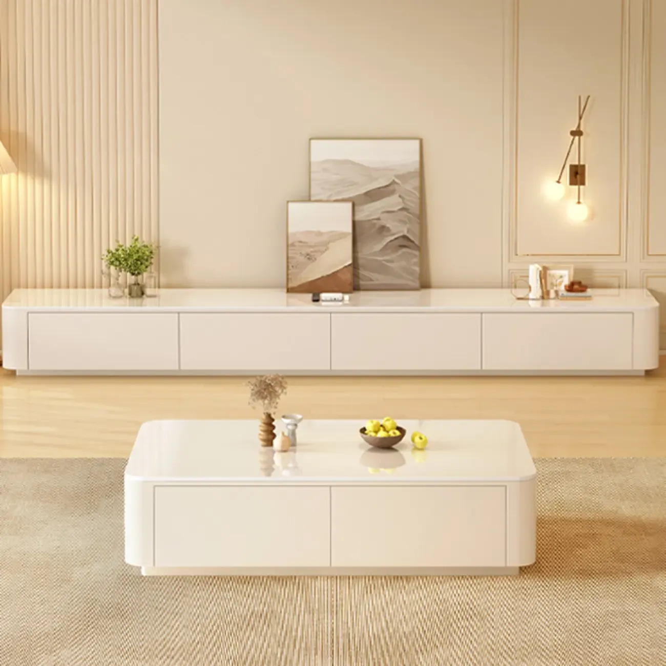 Modern Wooden TV Stand with Drawers and Cable Management