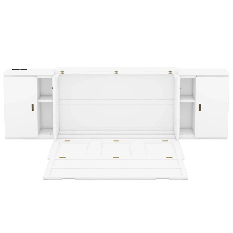 Queen Size Murphy Bed with Shelves Cabinets and USB Ports