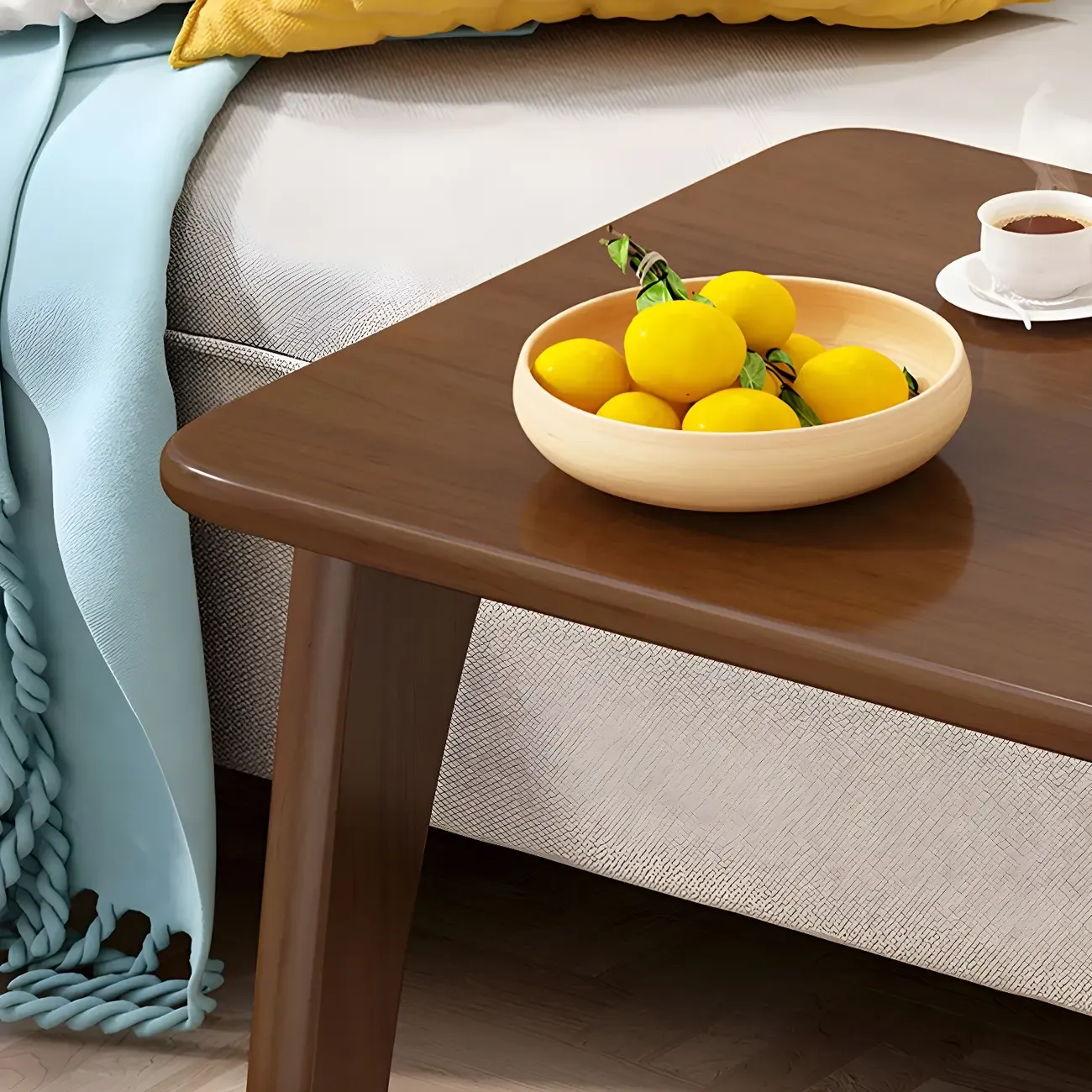 Walnut C-Shaped Side Table With Casters