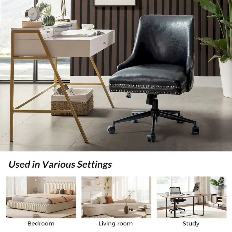 Faux Leather Swivel Office Chair - Mid-Back with Nailhead Trim - 250 lbs Capacity