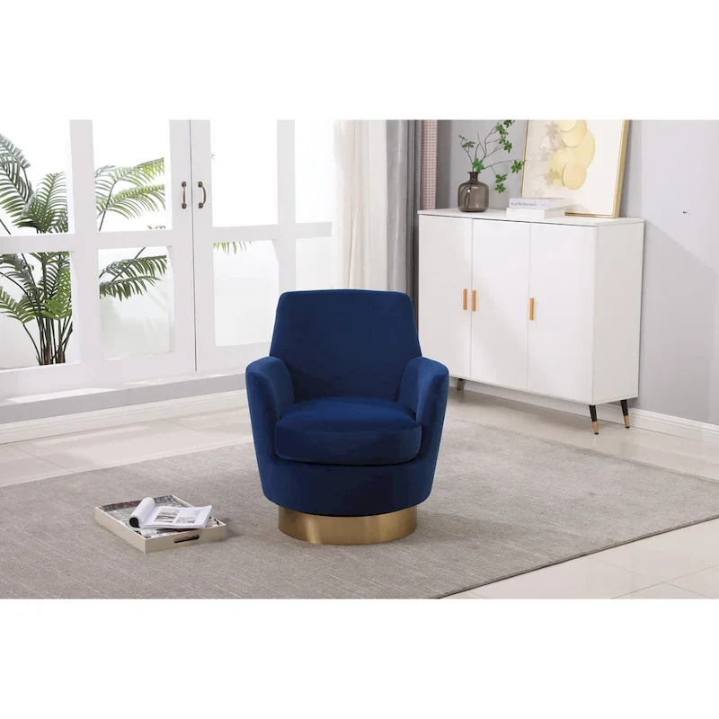 Navy Velvet 29.3 Upholstered Swivel Barrel Chair with Stainless Steel Base