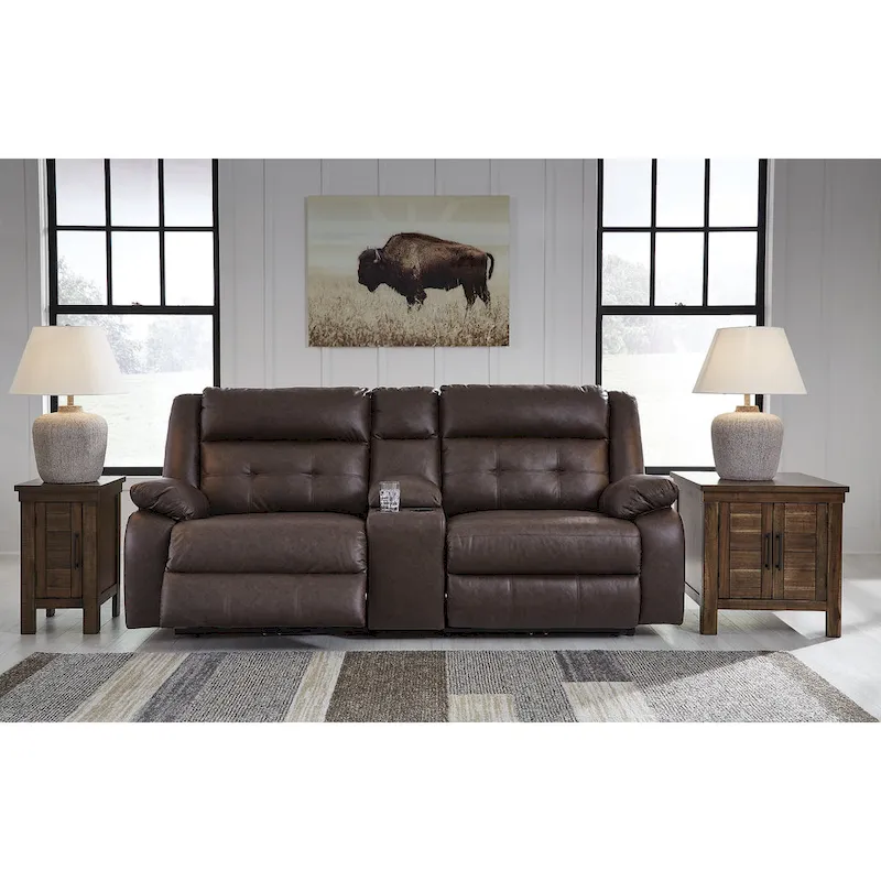 Signature Design by Ashley Punch Up Dark Brown 3-Piece Power Reclining Sectional Loveseat with Console - 93W x 39D x 41H