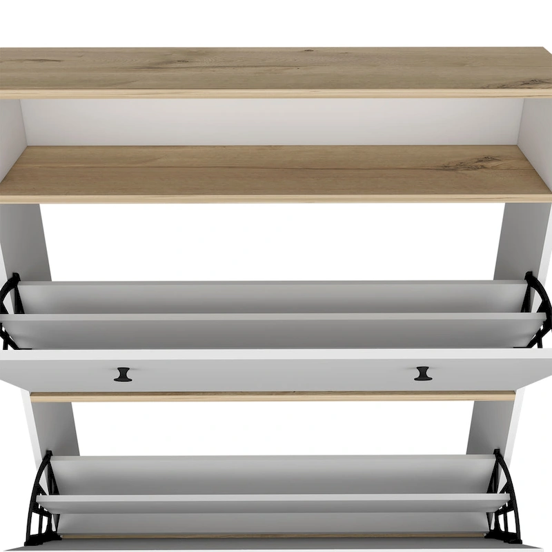 Shoe Rack , One Open Shelf, Two Extendable Cabinets