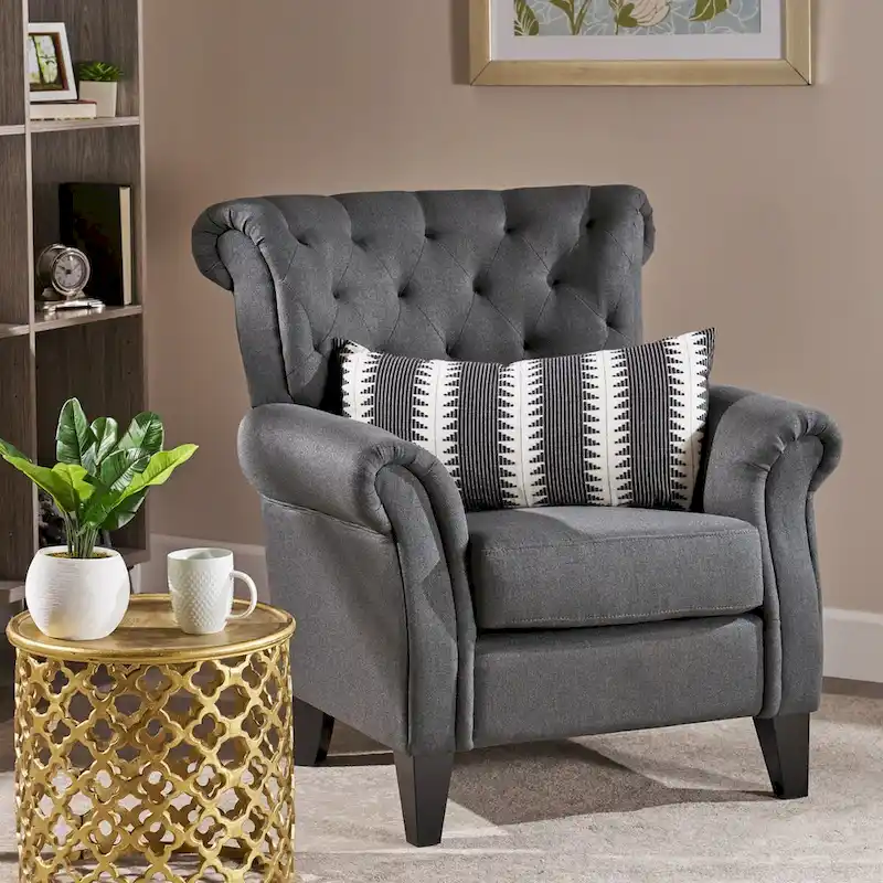 Accent Chair With Tufted Backrest With Wooden Legs