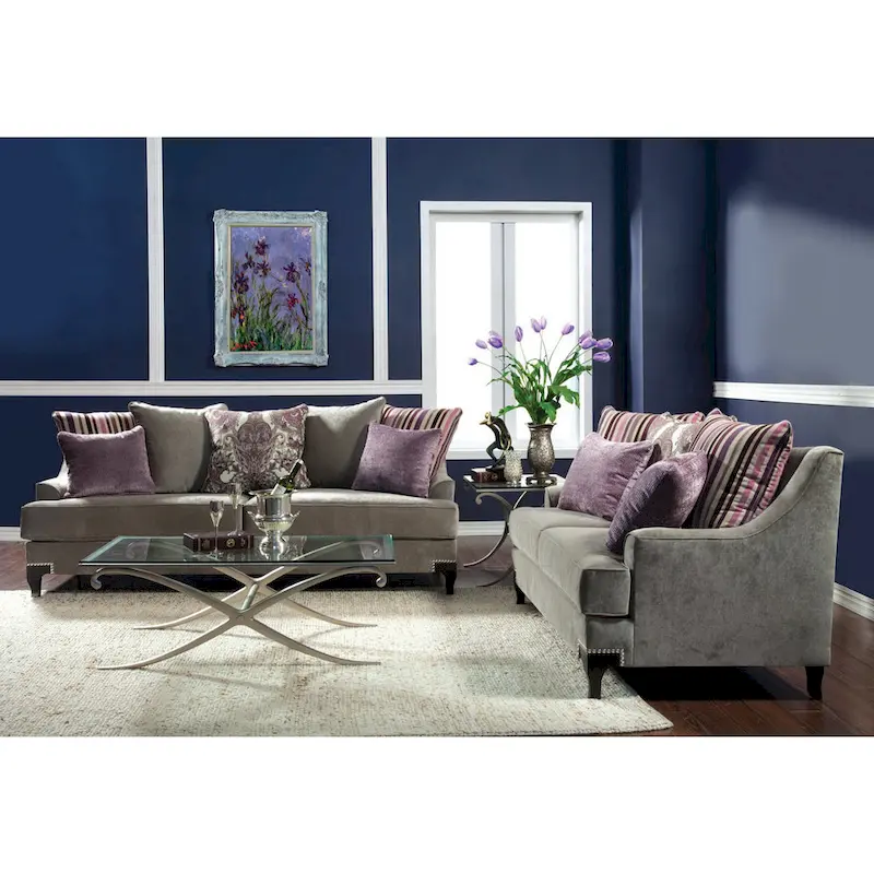 Gisc Taupe Contemporary Fabric Padded Nailhead 2-Piece Sofa and Loveseat Set by Furniture of America