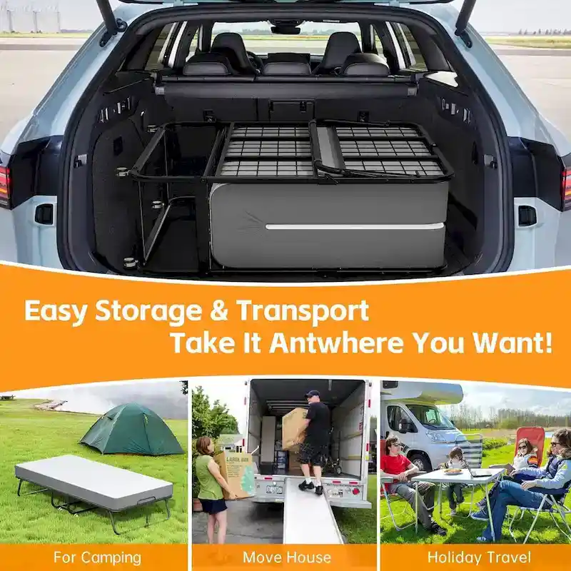 Roll away Space-Saving Sturdy Metal Frame Folding Guest Bed with 5 Thick Mattress