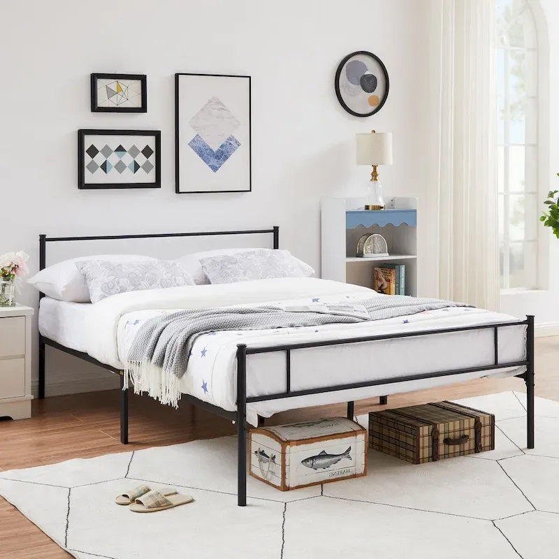 Metal Bed Frame with Headboard and Footboard, No Box Spring Needed