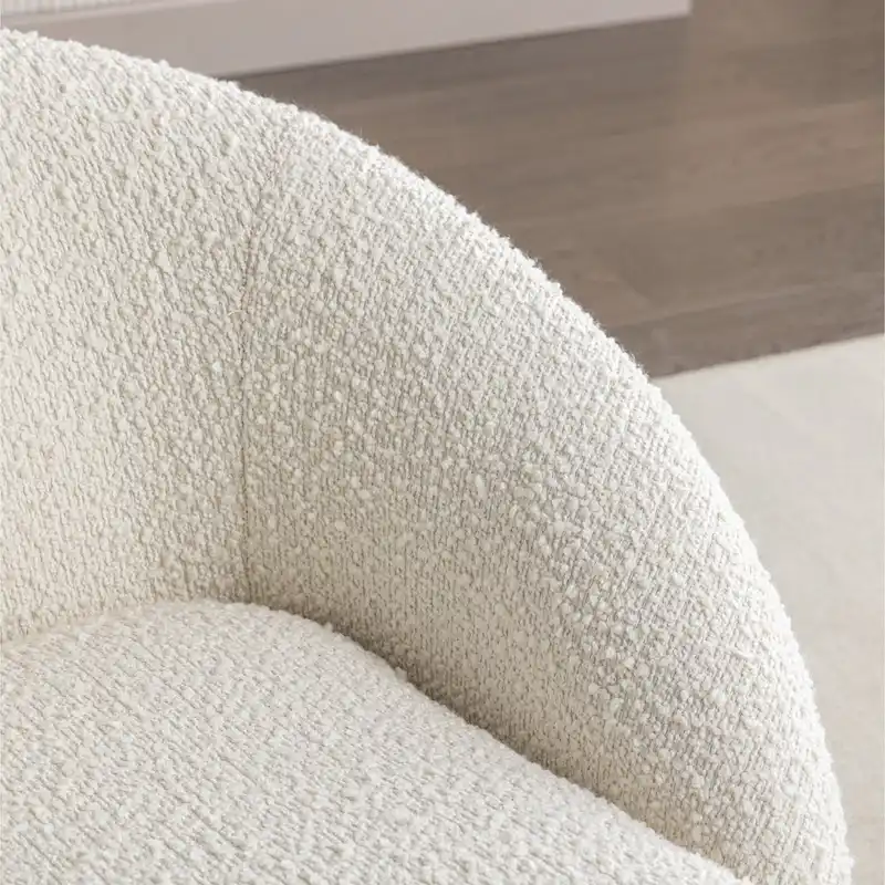 Cream White 31 Boucle Upholstered Barrel Chair with Swivel Base