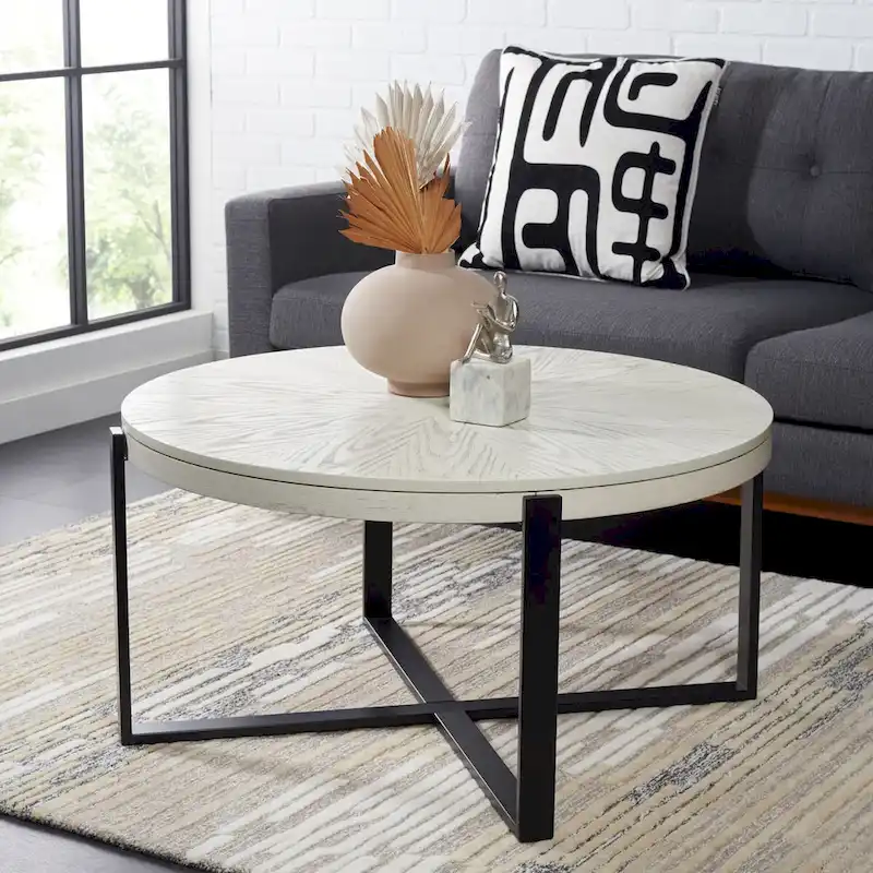 SAFAVIEH Deetta White Marble/ Black Round Coffee Table - 36 W x 36 D x 18 H - 36Wx36Dx18H