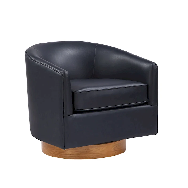 Ingram Faux Leather Wood Base Barrel Swivel Chair by Greyson Living