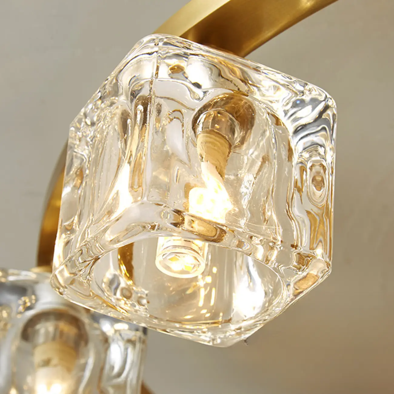 Gold Circle Cube Crystal Semi Flush Ceiling Light with Spotlights
