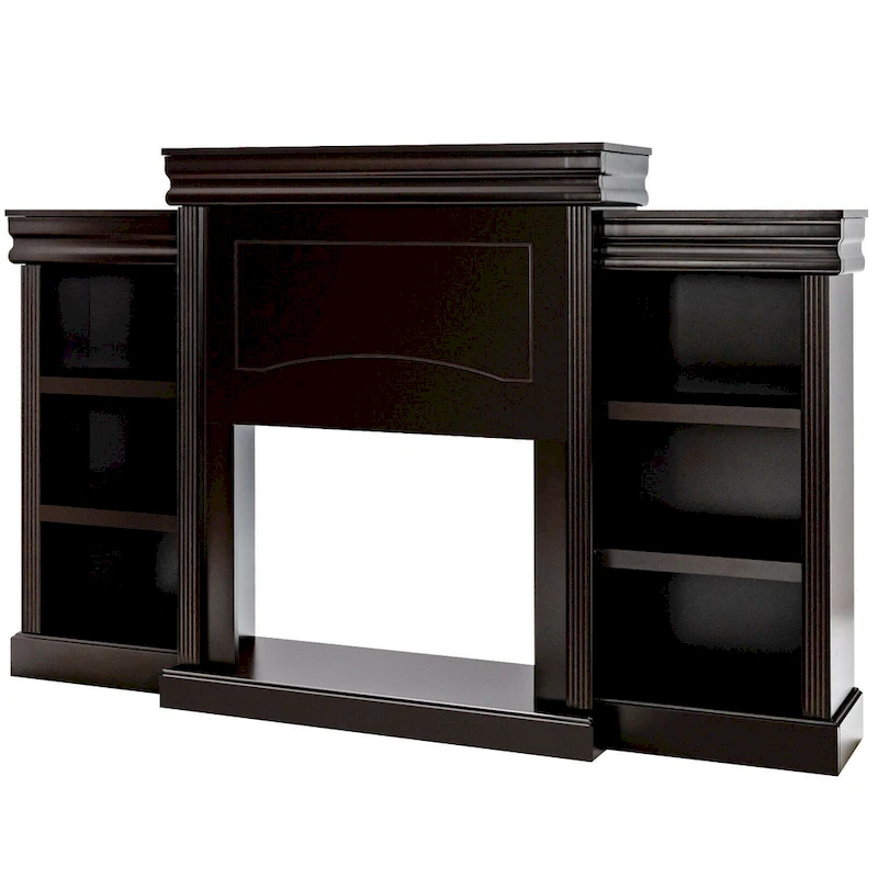 70-Inch Brown Media Entertainment Center with Bookcase and Fireplace Cabinet - 70
