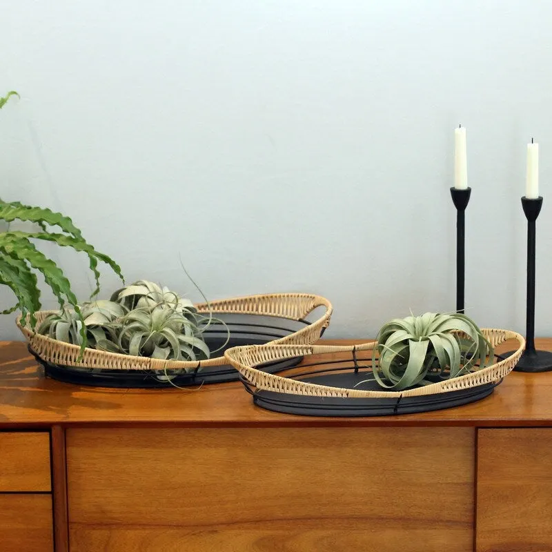 Sienna Metal Boho Rattan Weaved Tabletop Set - 13.5 H x 21.5 W x 3.5 D