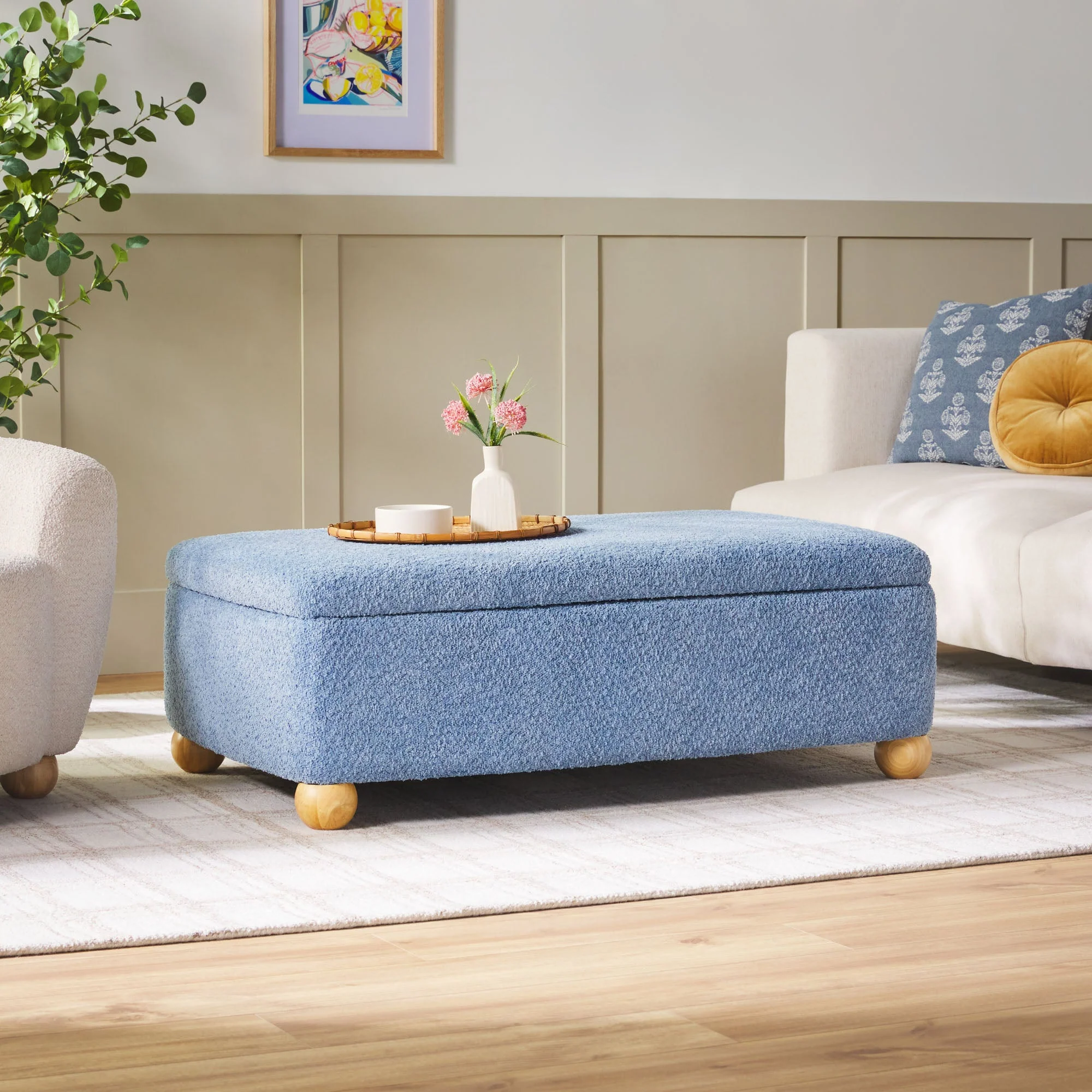 Linley Contemporary Boucle Easy Assembly Upholstered Large Storage Ottoman