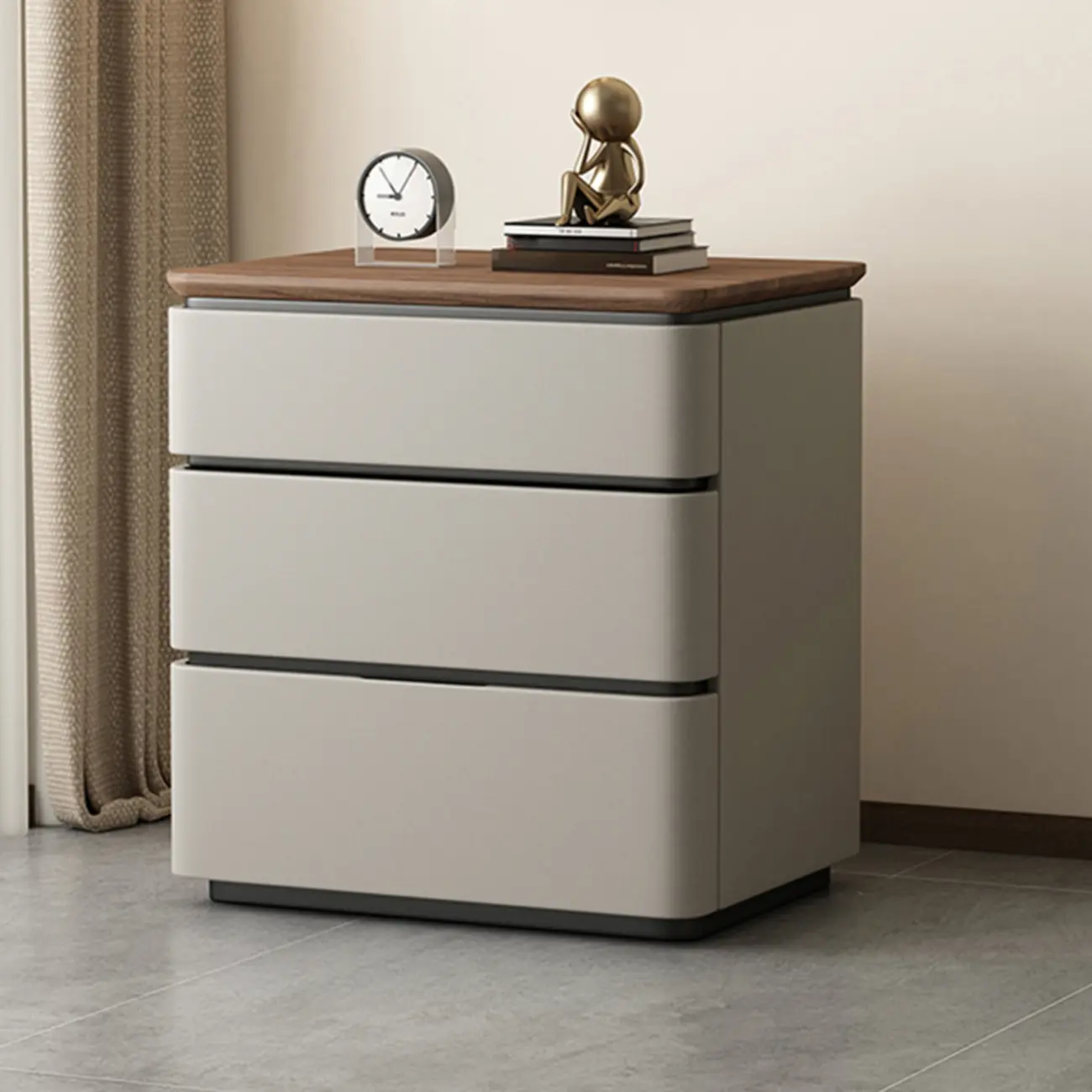 Modern Narrow Wooden Nightstand with 3 Drawers