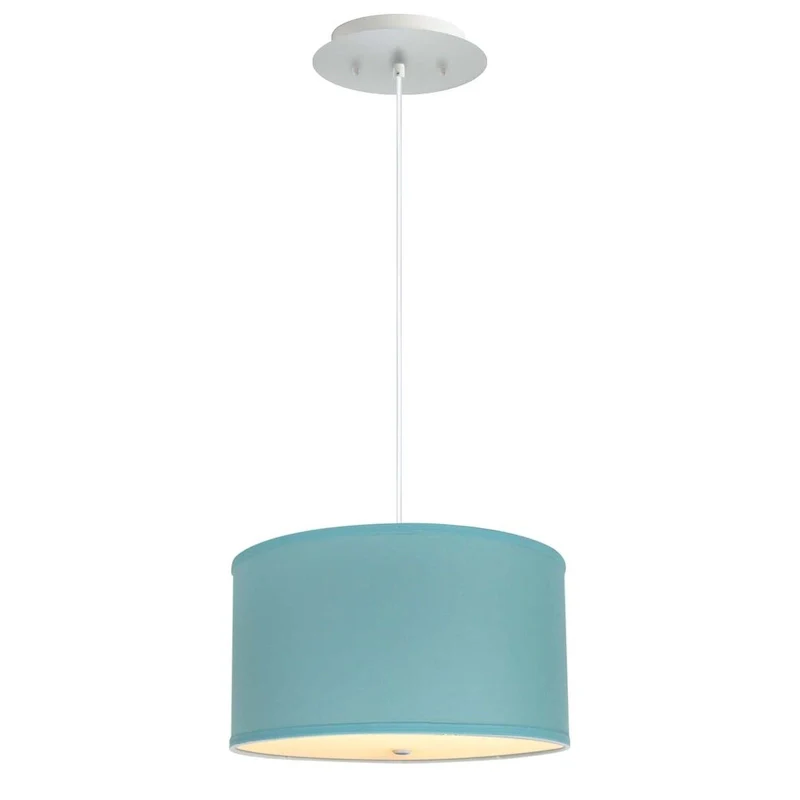 16  W 2 Light Pendant Island Paradise Linen Drum Shade with Diffuser, White Cord