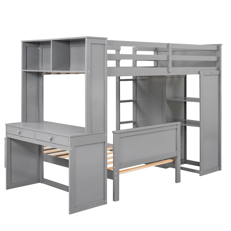 Twin over Twin Pine Loft Bed with Stand-alone