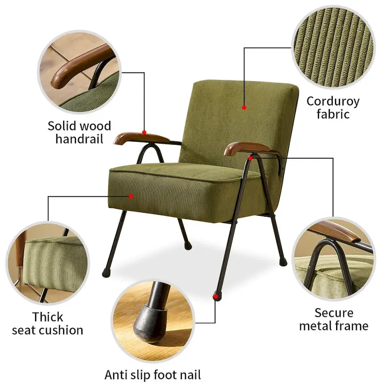 Green Modern 20 High Back Upholstered Accent Chair with Metal Legs