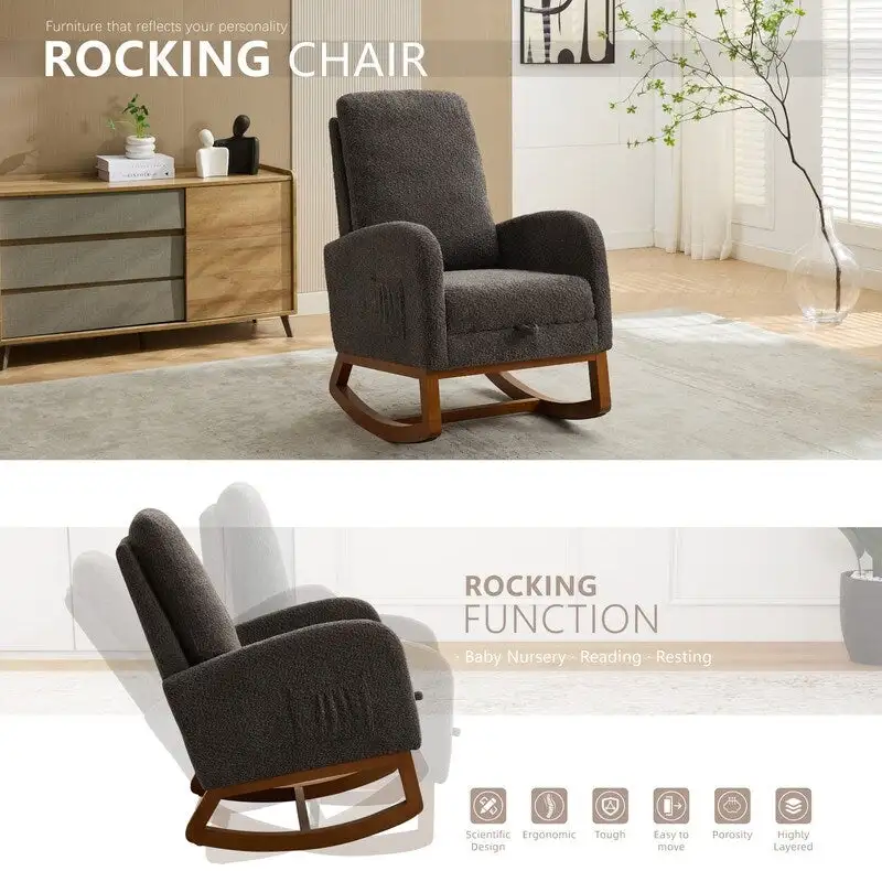 Living Room Rocking Accent Chair with Retractable Footrest