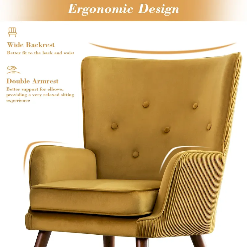 Modern Upholstered Velvet Wingback Accent Arm Chair, Set of 2 - 36.6 H x 28 W x 28.4 D