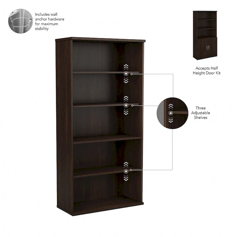 Hybrid Tall 5 Shelf Bookcase by Bush Business Furniture