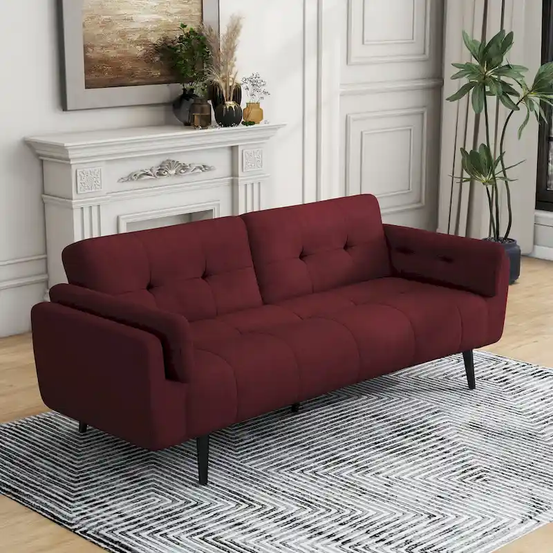 75 Convertible Sleeper Futon Sofa Bed With Adjustable Tufted Back