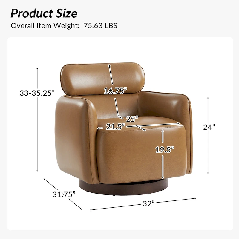 Raphael Modern Swivel Genuine Leather Barrel Chair