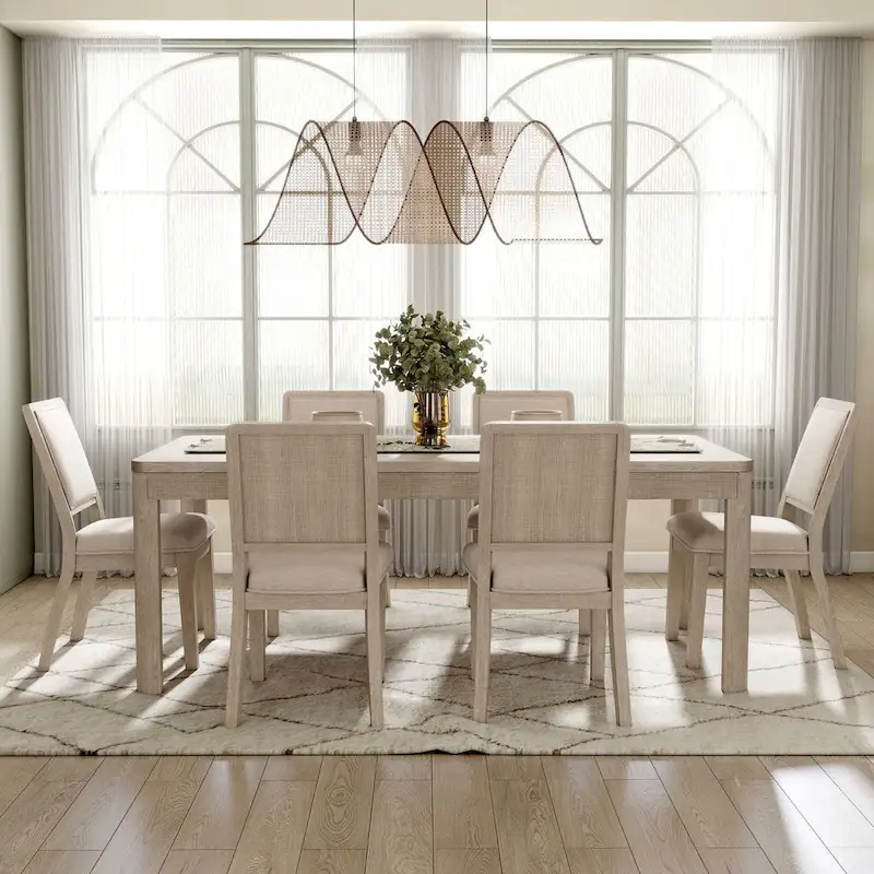 Furniture of America Billet Modern 7-Piece Natural Oak Wood Dining Set