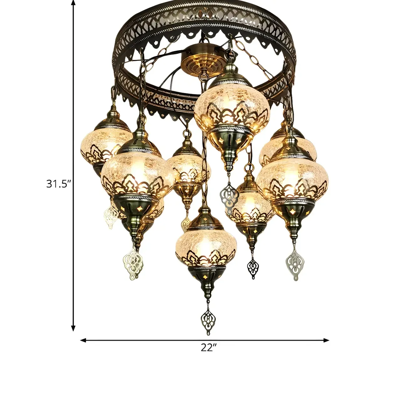 Retro 9-Light Bronze Glass Elliptical Chandelier