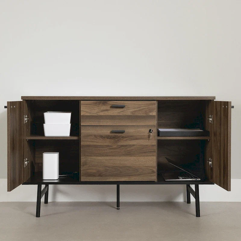 2-Door Office Credenza with File Drawer and Adjustable Shelves – Modern Style