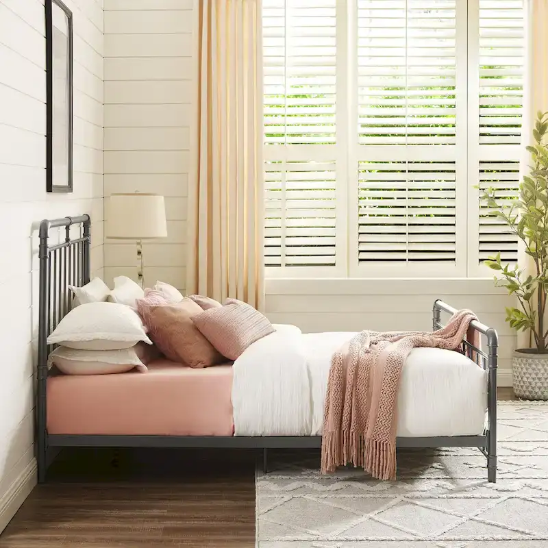 Retro Charcoal Black Metal Bed