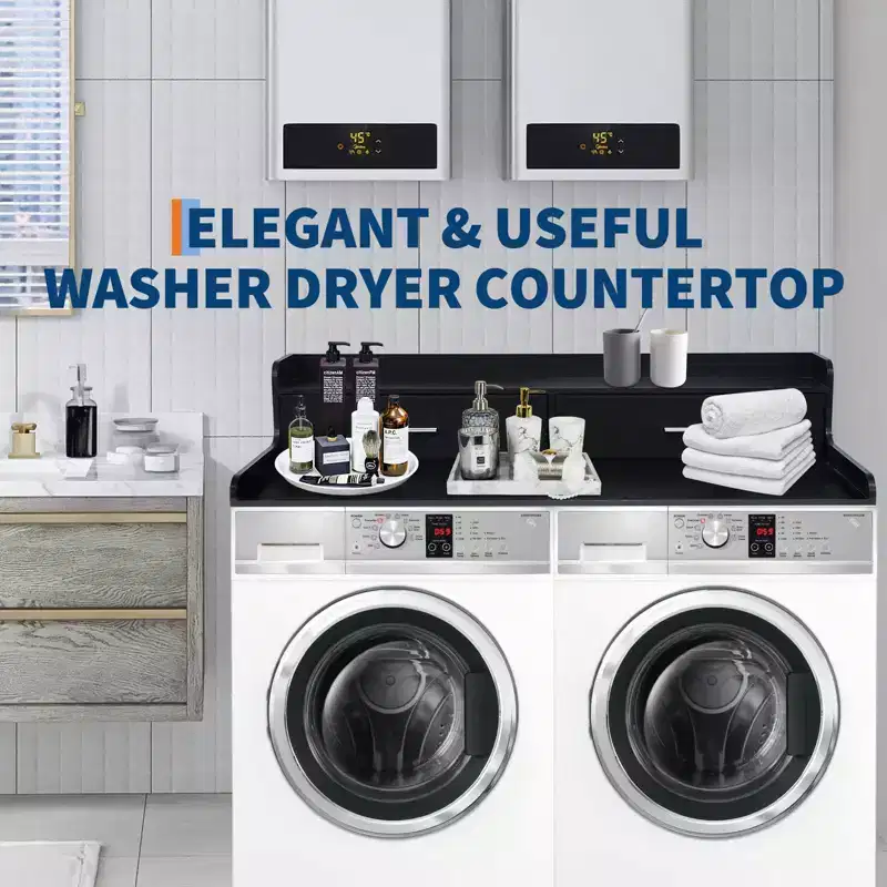 Laundry Countertop, 2-Tier Washer Dryer Countertop with 2 Drawers - 2.75'' Edge Rails, Waterproof Wood, Anti-Slip Pads (54''W27.55''D)