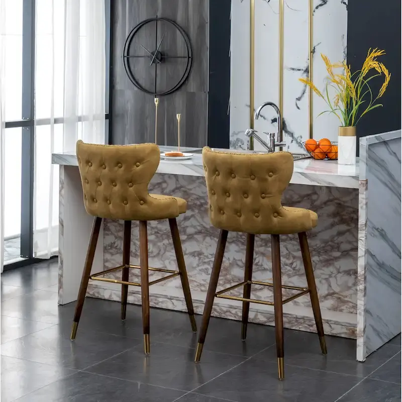 Nevis Mid-century Modern Faux Leather Tufted Nailhead Trim Barstool Set of 2