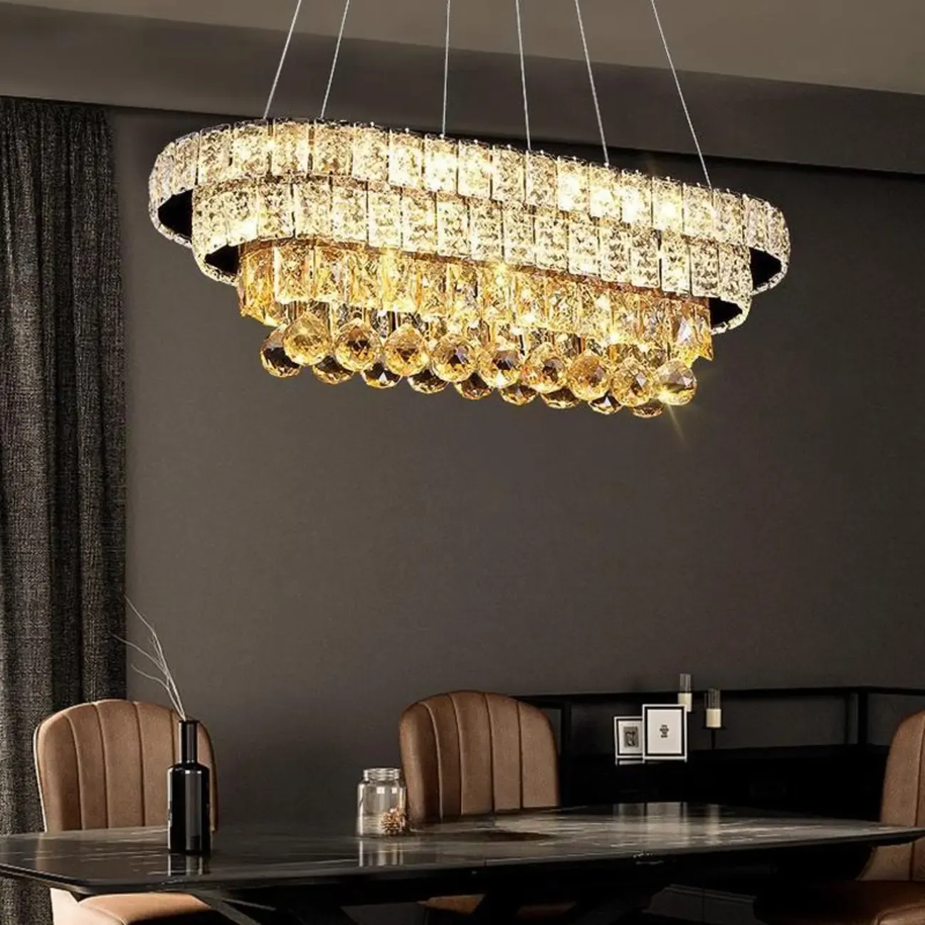Elegant Gold/Silver Crystal Kitchen Island Pendant Light