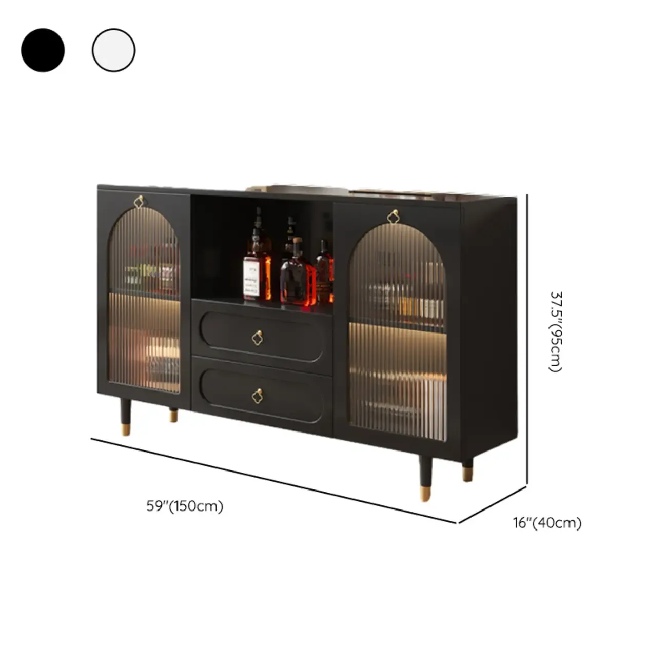 Glam Black Engineered Wood Sideboard with Drawers