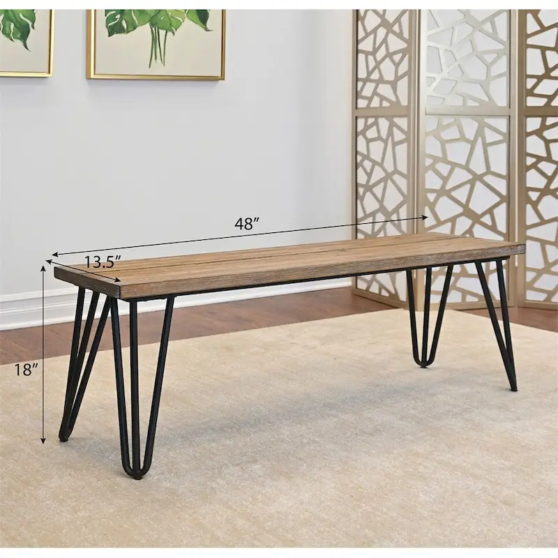 Wood Dining Bench with Metal Frame