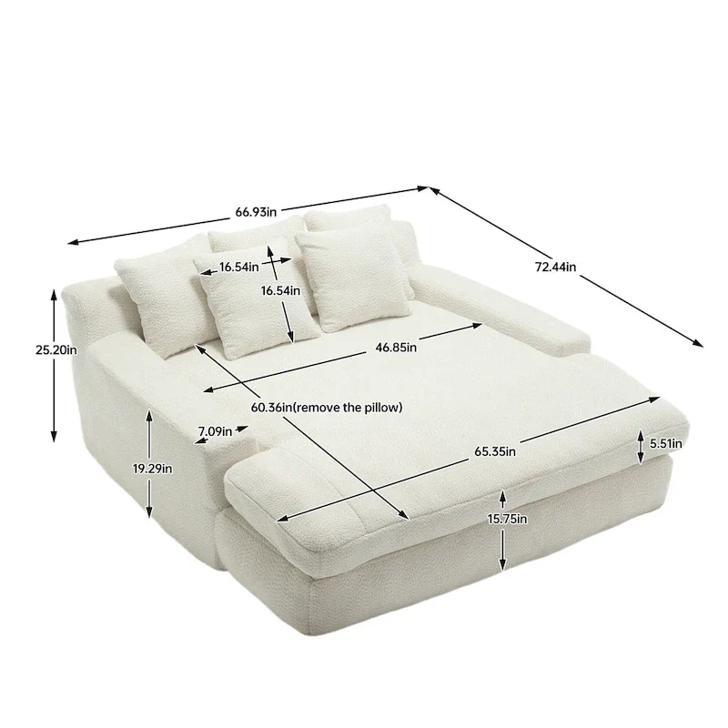 Chenille Upholstered 2-seater Deep Seat lazy sofa bed With 5 back pillows